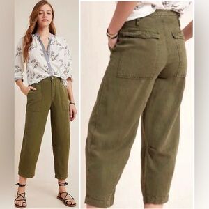 High-Rise Olive Cropped Utility Pants